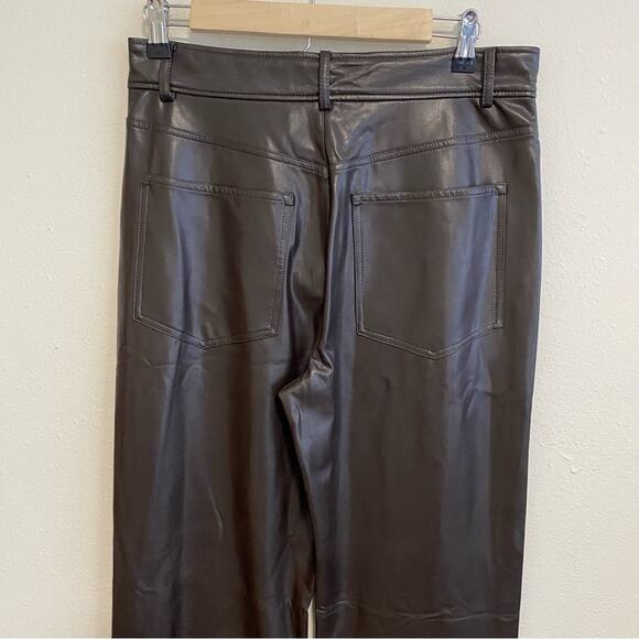 A.L.C. Vegan Leather Wide Leg Pants Brown Size 6 Career Faux Leather - Picture 3 of 9